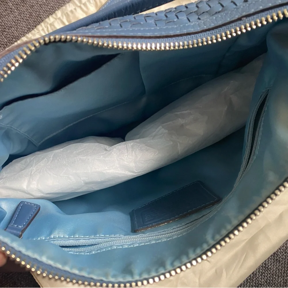 Genuine Coach Kristin Woven Leather Blue Hobo Crossbody Shoulder Bag & Dust Bag